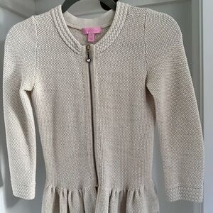 Lilly Pulitzer Cream w/ metallic gold Knit Cardigan with Peplum Hem XS